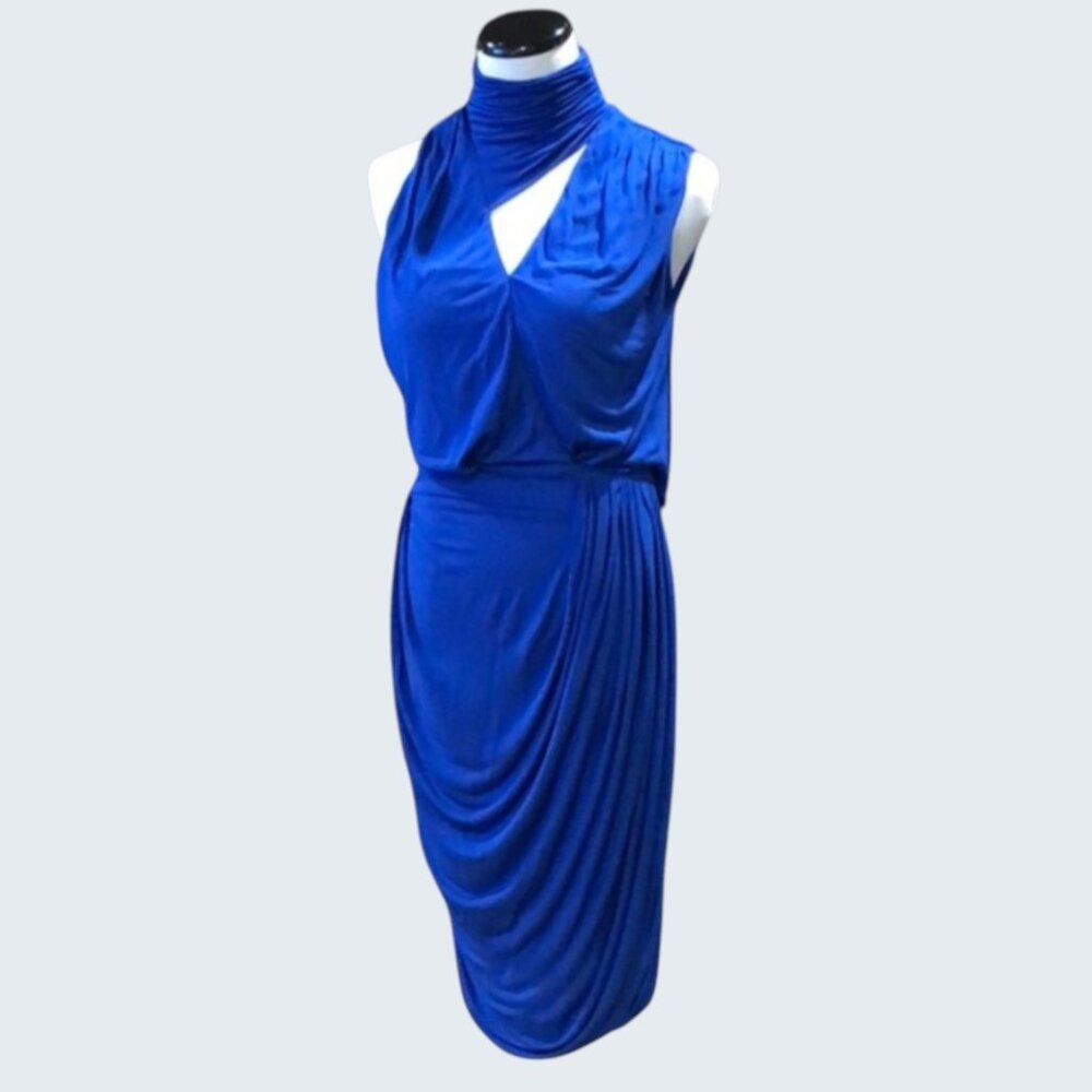 YIGAL AZROUËL AZROUEL sz 8 Draped Ruched Cocktail Dress Gown Royal Blue
